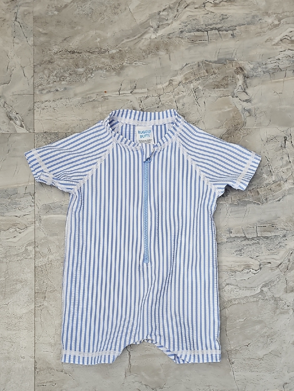 NWOT Rugged Butts Light Blue & White Striped Kids Rashguard One-Piece